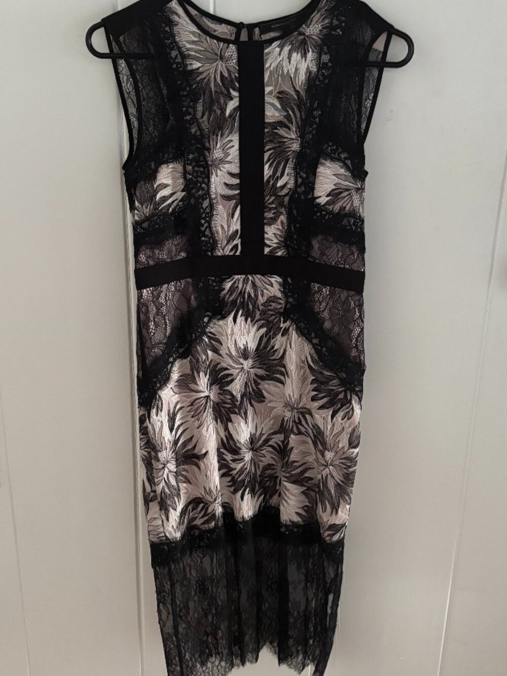 Vintage Dress by BCBG Max Azaria-Soft pink Embroidery with Black lace Overlay